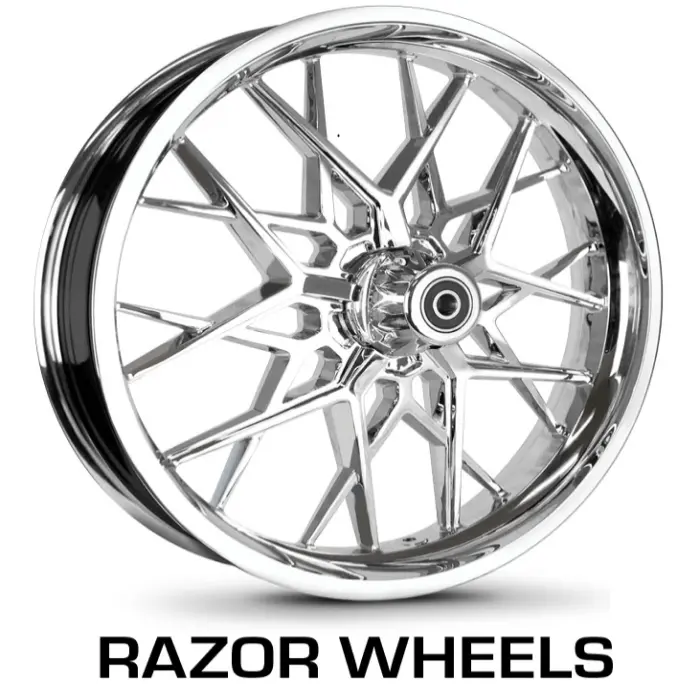 Razor Alloy Wheels in Chrome, Black or Contrast for custom motorcycles
